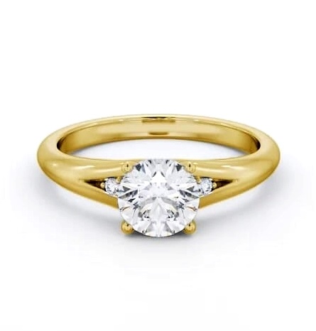 Round Ring 9K Yellow Gold Solitaire with A Single Smaller Diamond ENRD180S_YG_THUMB1