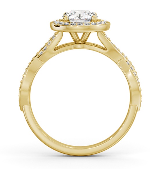 Halo Round Diamond Crossover Band Engagement Ring 18K Yellow Gold ENRD181_YG_THUMB1 