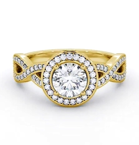 Halo Round Diamond Crossover Band Engagement Ring 18K Yellow Gold ENRD181_YG_THUMB2 