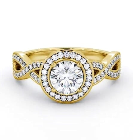 Halo Round Diamond Crossover Band Engagement Ring 9K Yellow Gold ENRD181_YG_THUMB1