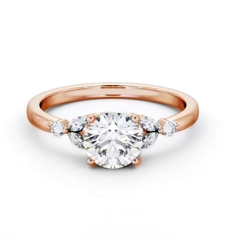 Round Ring 9K Rose Gold Solitaire with Marquise and Round Diamonds ENRD181S_RG_THUMB1