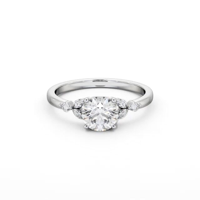 Round Diamond Engagement Ring 18K White Gold Solitaire With Side Stones - Jayla ENRD181S_WG_HAND
