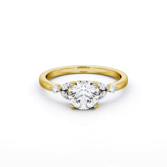 Round Diamond Engagement Ring 18K Yellow Gold Solitaire With Side Stones - Jayla ENRD181S_YG_HAND