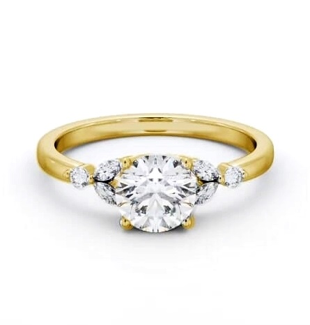 Round Ring 9K Yellow Gold Solitaire with Marquise and Round Diamonds ENRD181S_YG_THUMB1