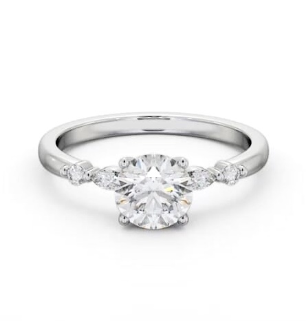 Round Ring 18K White Gold Solitaire with Marquise and Round Diamonds ENRD182S_WG_THUMB2 