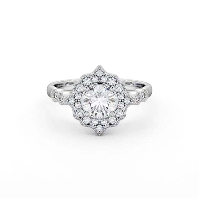 Halo Round Diamond Engagement Ring 18K White Gold - Layla ENRD183_WG_HAND