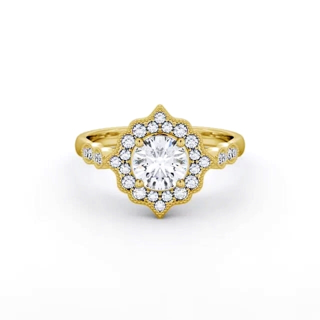 Halo Round Diamond Engagement Ring 18K Yellow Gold - Layla ENRD183_YG_HAND