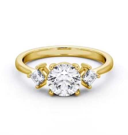 Round Ring 9K Yellow Gold Solitaire with A Princess Diamond ENRD183S_YG_THUMB1