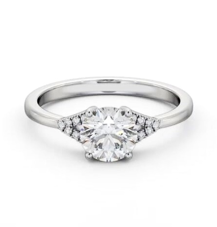 Round Ring 18K White Gold Solitaire with a V Pattern Of Side Stones ENRD185S_WG_THUMB1