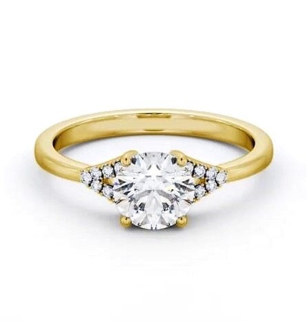 Round Ring 18K Yellow Gold Solitaire with a V Pattern Of Side Stones ENRD185S_YG_THUMB1