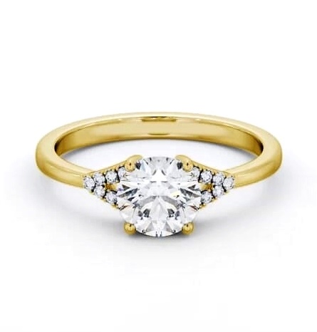 Round Ring 18K Yellow Gold Solitaire with a V Pattern Of Side Stones ENRD185S_YG_THUMB2 