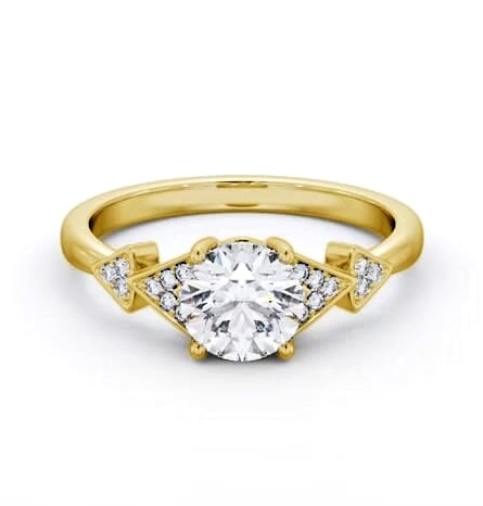 Round Diamond Contemporary Style Ring 18K Yellow Gold Solitaire ENRD186S_YG_THUMB1