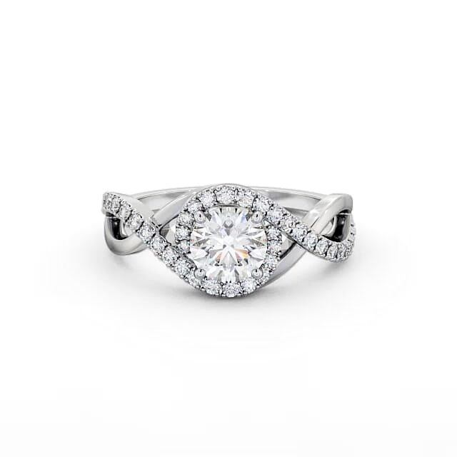 Halo Round Diamond Engagement Ring 18K White Gold - Marian ENRD187_WG_HAND
