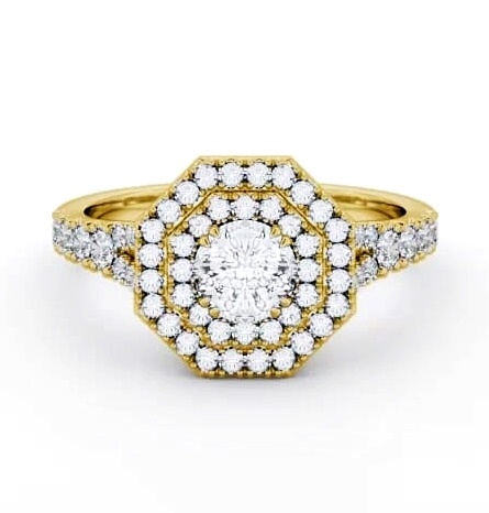 Double Halo Round Diamond Octagon Design Ring 18K Yellow Gold ENRD188_YG_THUMB1