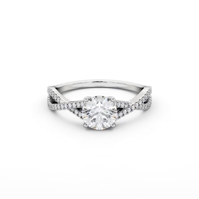 Round Diamond Engagement Ring 18K White Gold Solitaire With Side Stones - Tessal ENRD189S_WG_HAND