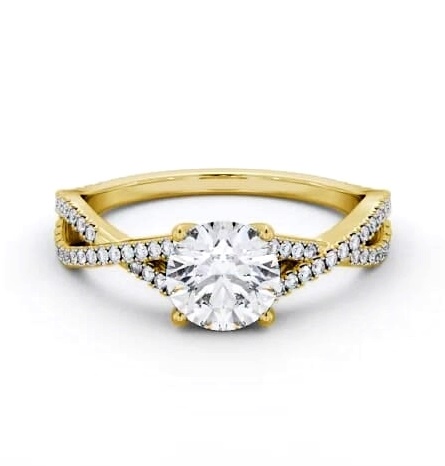 Round Diamond Crossover Band Engagement Ring 9K Yellow Gold Solitaire ENRD189S_YG_THUMB1