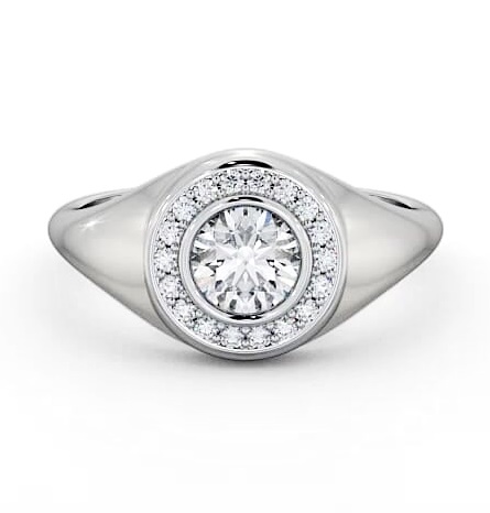 Halo Round Diamond Bezel Setting Engagement Ring 9K White Gold ENRD190_WG_THUMB1