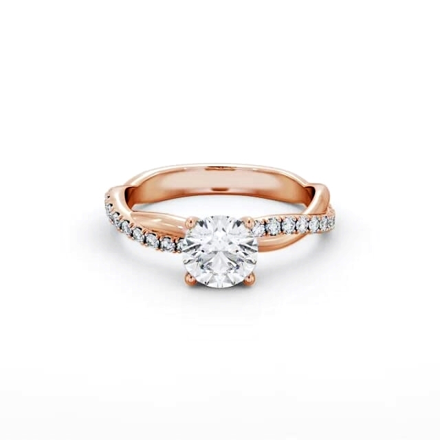 Round Diamond Engagement Ring 18K Rose Gold Solitaire With Side Stones - Ayana ENRD190S_RG_HAND