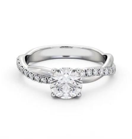 Round Diamond Crossover Band Engagement Ring 18K White Gold Solitaire ENRD190S_WG_THUMB1