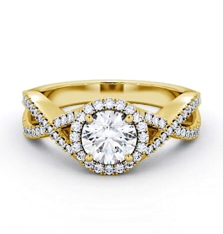 Halo Round Diamond Unique Design Engagement Ring 9K Yellow Gold ENRD191_YG_THUMB1