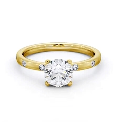Round Diamond Engagement Ring 18K Yellow Gold Solitaire with Flush ENRD191S_YG_THUMB1