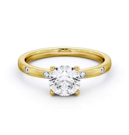 Round Diamond Engagement Ring 18K Yellow Gold Solitaire with Flush ENRD191S_YG_THUMB2 