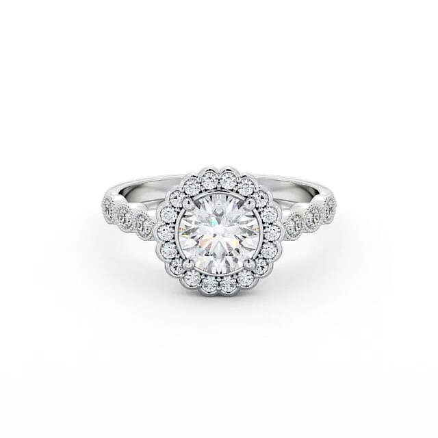 Halo Round Diamond Engagement Ring 18K White Gold - Ivanna ENRD192_WG_HAND