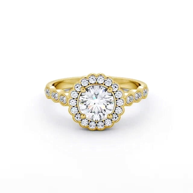 Halo Round Diamond Engagement Ring 18K Yellow Gold - Ivanna ENRD192_YG_HAND