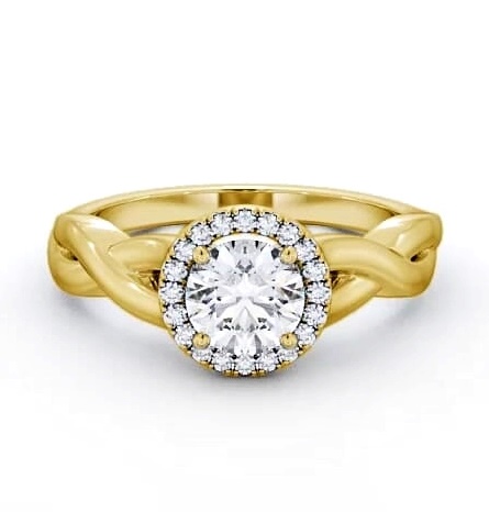 Halo Round Diamond Crossover Band Engagement Ring 9K Yellow Gold ENRD193_YG_THUMB1
