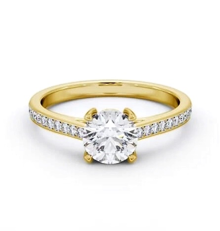 Round Diamond Box Style Setting Ring 18K Yellow Gold Solitaire ENRD193S_YG_THUMB1