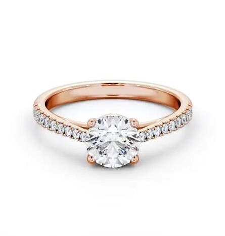 Round Ring 9K Rose Gold Solitaire with Diamond Set Band and Supports ENRD194S_RG_THUMB1