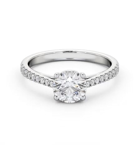 Round Ring 18K White Gold Solitaire with Diamond Set Band and Supports ENRD194S_WG_THUMB2 