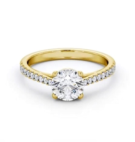 Round Ring 18K Yellow Gold Solitaire with Set Band and Supports ENRD194S_YG_THUMB1