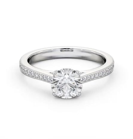 Round Diamond 4 Prong Engagement Ring Platinum Solitaire with Channel ENRD195S_WG_THUMB1