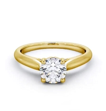 Round Ring with Diamond Set Bridge 18K Yellow Gold Solitaire ENRD197_YG_THUMB1
