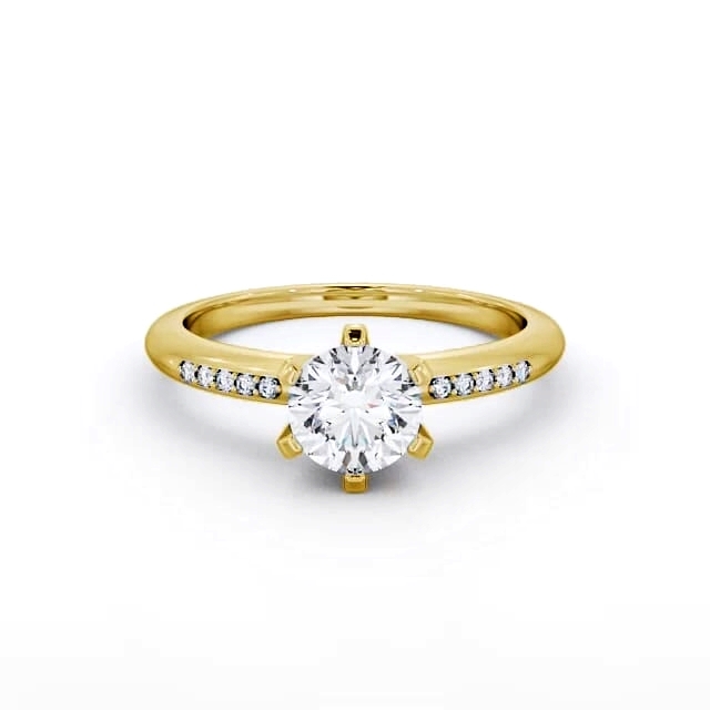 Round Diamond Engagement Ring 9K Yellow Gold Solitaire With Side Stones - Avary ENRD19S_YG_HAND