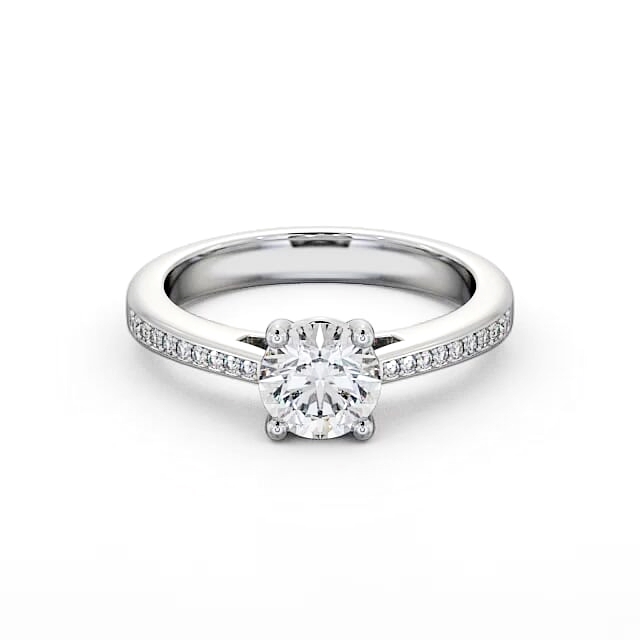 Round Diamond Engagement Ring 18K White Gold Solitaire With Side Stones - Colette ENRD1S_WG_HAND