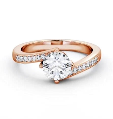 Round Diamond Offset Band Engagement Ring 9K Rose Gold Solitaire ENRD201S_RG_THUMB1