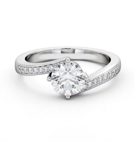 Round Diamond Offset Band Engagement Ring Platinum Solitaire ENRD201S_WG_THUMB1