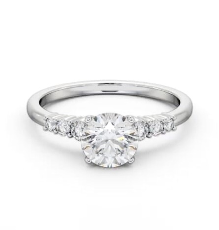 Round Ring 18K White Gold Solitaire with Three Smaller Diamonds ENRD203S_WG_THUMB1