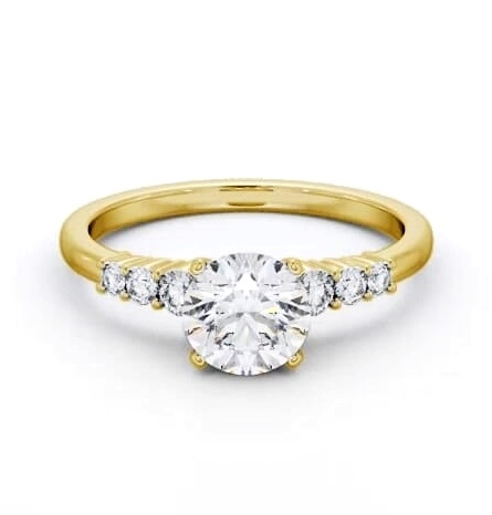 Round Ring 18K Yellow Gold Solitaire with Three Smaller Diamonds ENRD203S_YG_THUMB1
