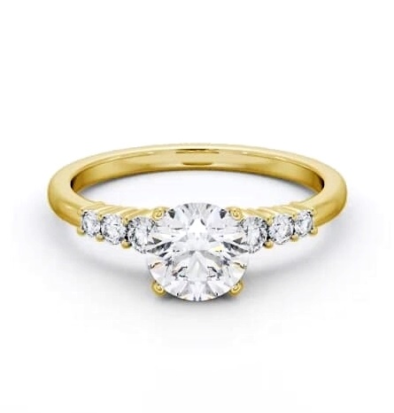 Round Ring 18K Yellow Gold Solitaire with Three Smaller Diamonds ENRD203S_YG_THUMB2 