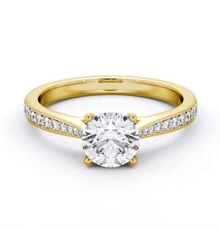 Round Diamond Tapered Band Engagement Ring 18K Yellow Gold Solitaire ENRD204S_YG_THUMB1