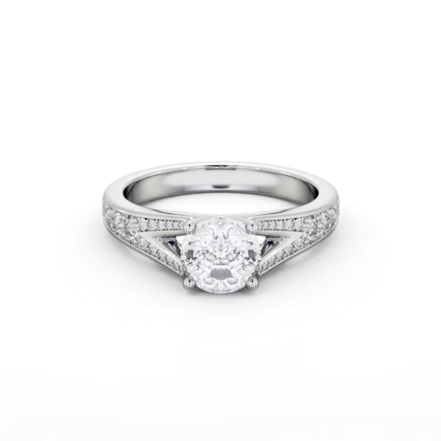 Round Diamond Engagement Ring 18K White Gold Solitaire With Side Stones - Mistol ENRD208S_WG_HAND