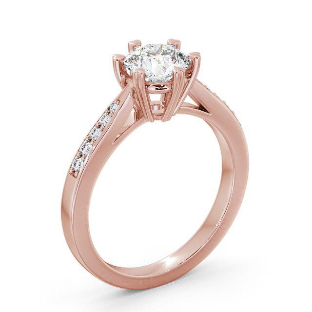 Round Diamond Engagement Ring 18K Rose Gold Solitaire With Side Stones - Cosette ENRD20S_RG_HAND