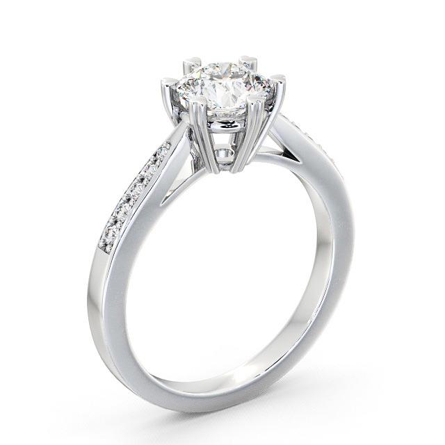 Round Diamond Engagement Ring 18K White Gold Solitaire With Side Stones - Cosette ENRD20S_WG_HAND