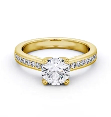 Round Diamond Engagement Ring 18K Yellow Gold Solitaire with Channel ENRD210S_YG_THUMB1