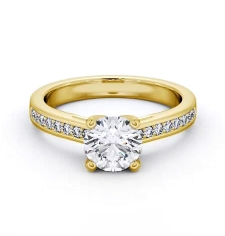 Round Diamond Engagement Ring 18K Yellow Gold Solitaire with Channel ENRD210S_YG_THUMB2 