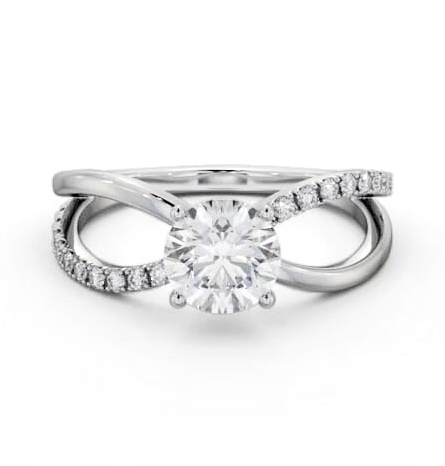 Round Diamond Bow Style Band Engagement Ring Platinum Solitaire ENRD212S_WG_THUMB1