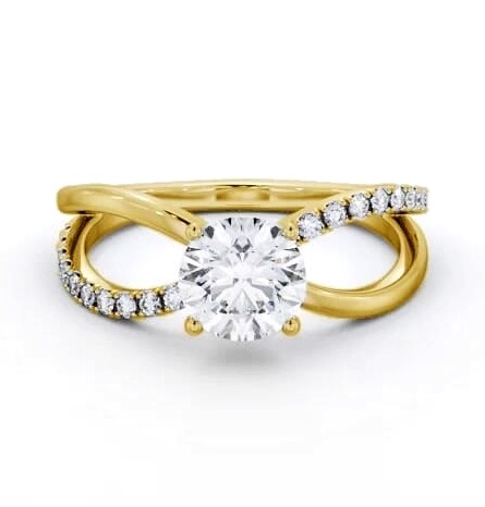 Round Diamond Bow Style Band Engagement Ring 18K Yellow Gold Solitaire ENRD212S_YG_THUMB1